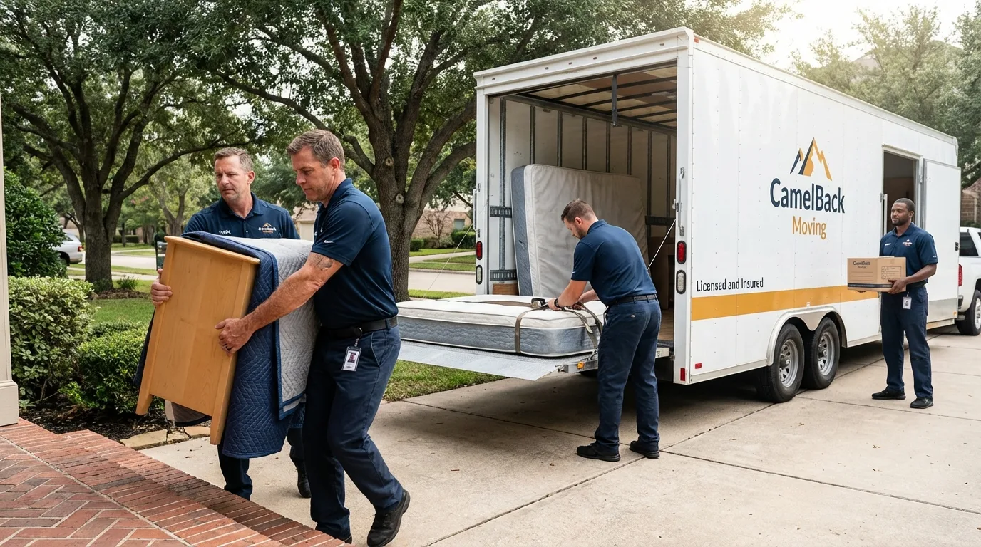 Crew loading residential truck for cross-state move from Essex, MA