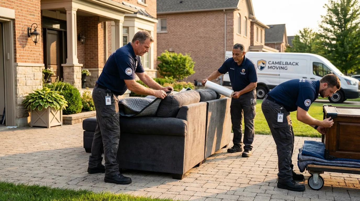 Large estate moving crew wrapping furniture in Essex, MA